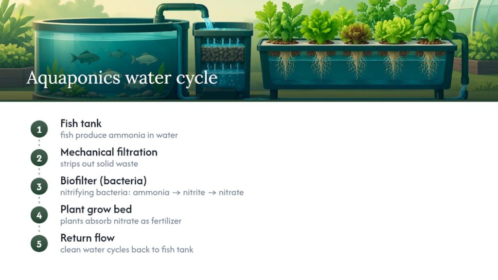 Aquaponics water cycle from fish to plants