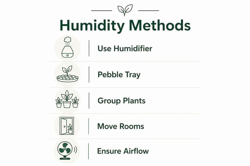 Infographic showing methods to increase humidity for aroids