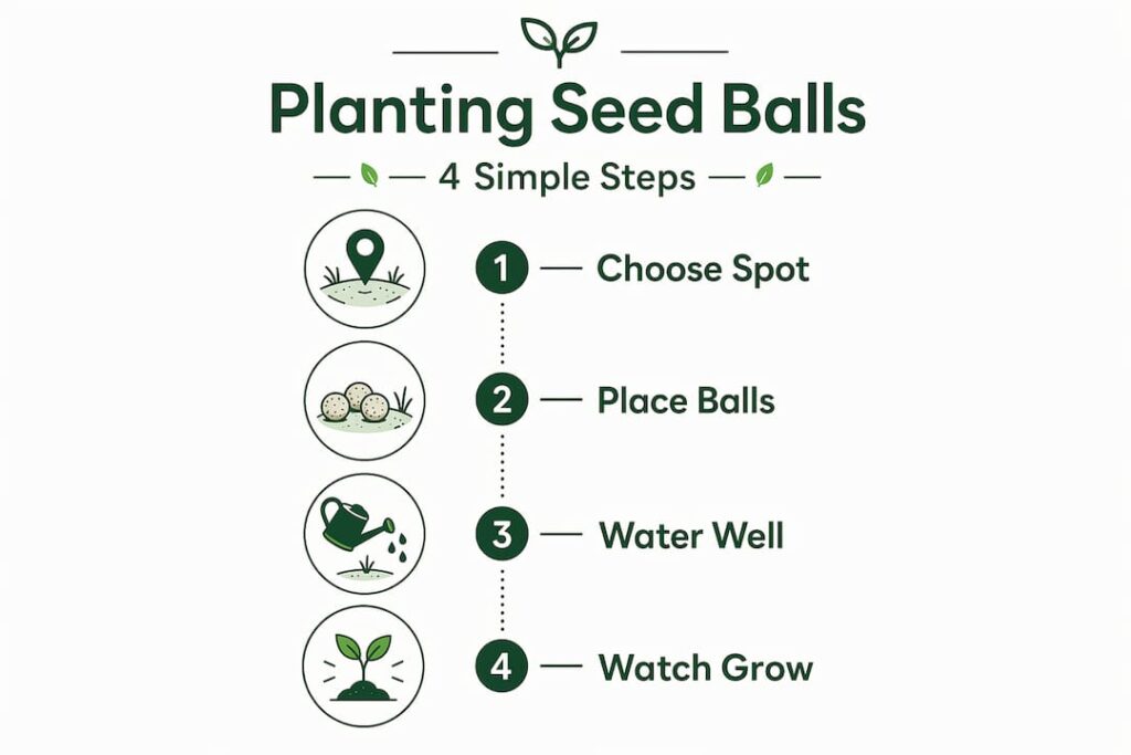 Infographic with simple seed ball planting steps