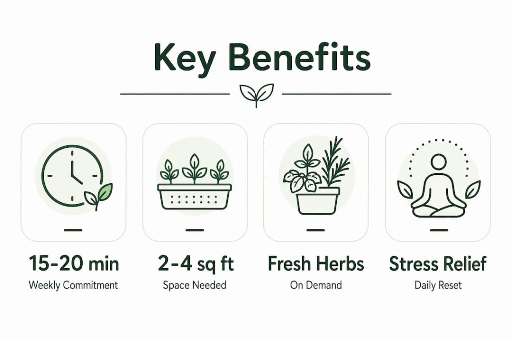 Infographic showing key benefits of compact gardens