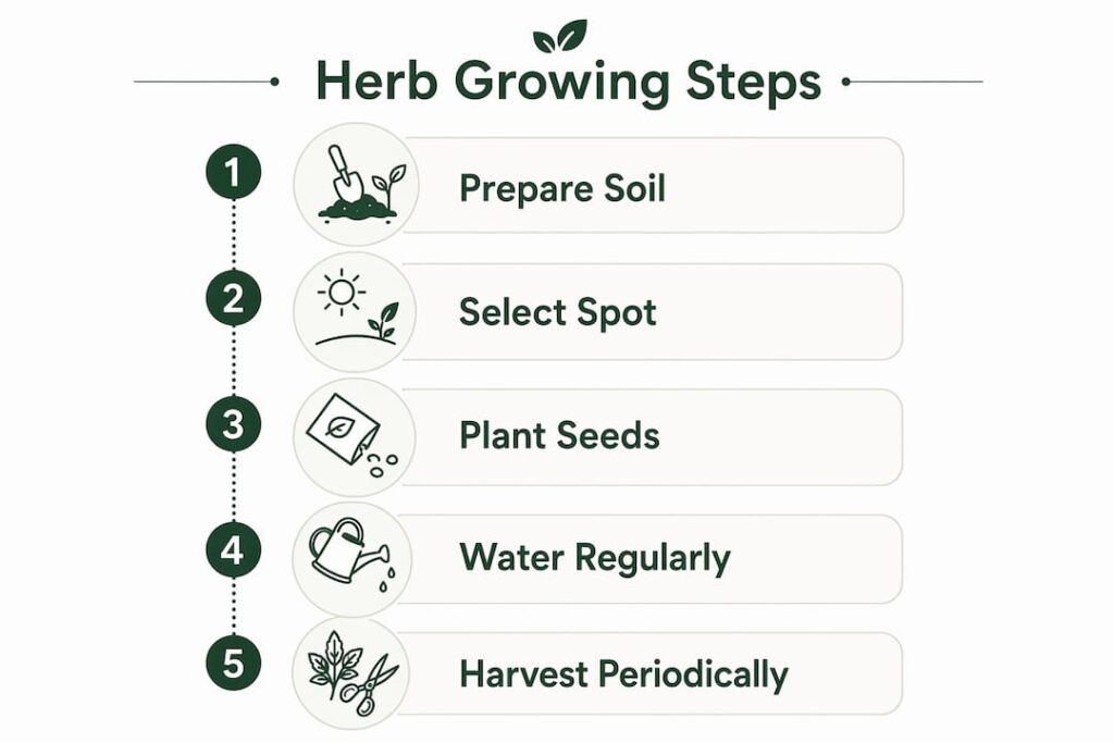 Infographic showing step-by-step herb growing process in Singapore