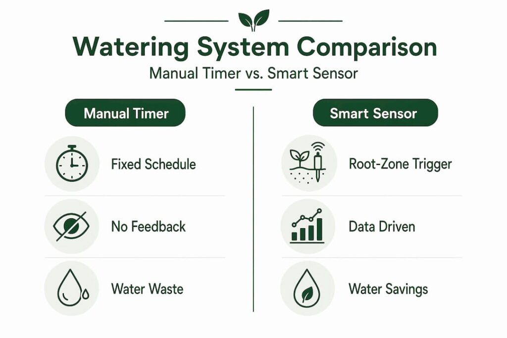 Infographic comparing manual timer and smart sensor systems