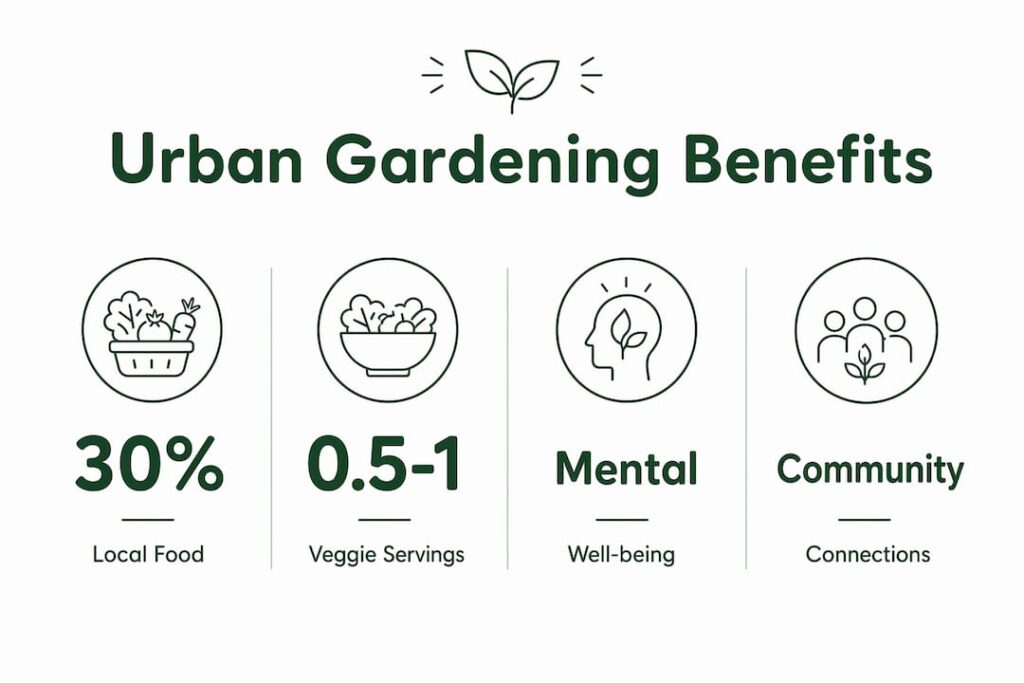 Infographic showing urban gardening benefits