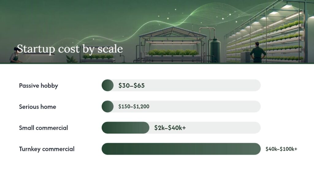 Hydroponic system cost tiers by scale