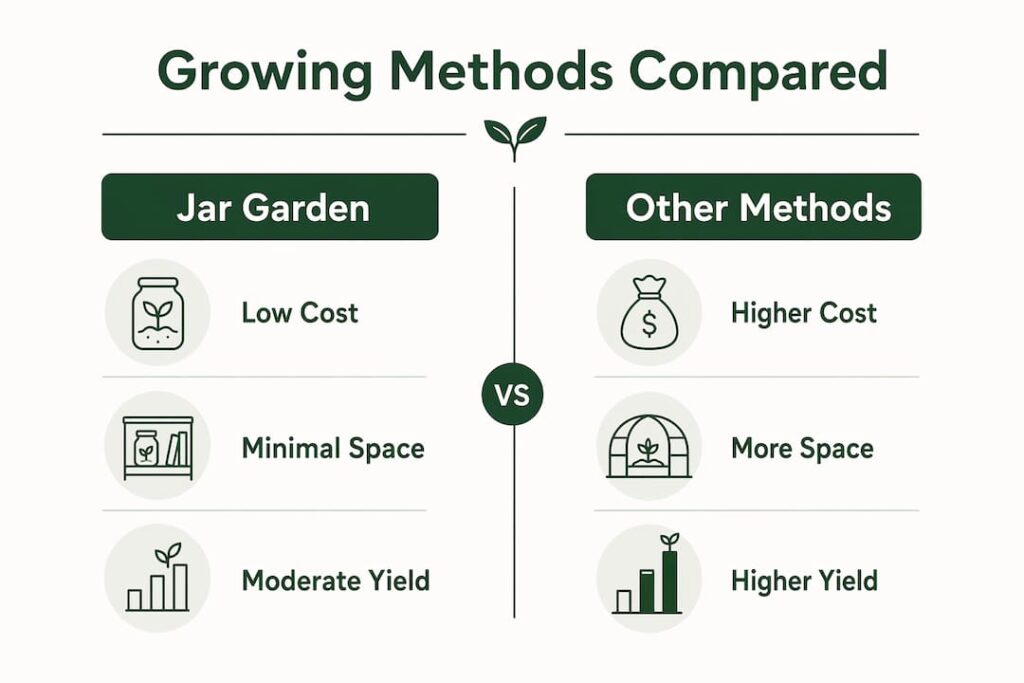 Infographic comparing jar garden with other small-space growing methods
