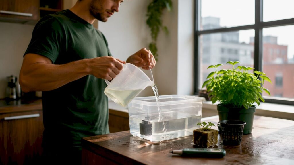 Hydroponic system prepared with nutrient solution
