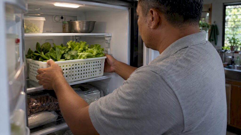 Fresh hydroponic greens stored separately