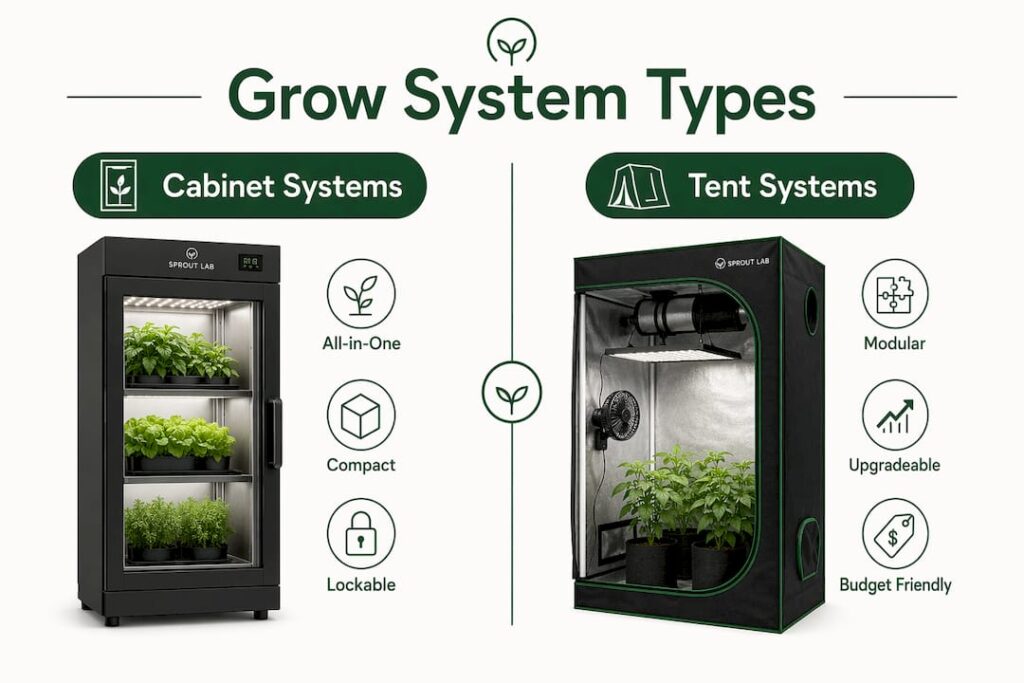 Infographic comparing grow system types