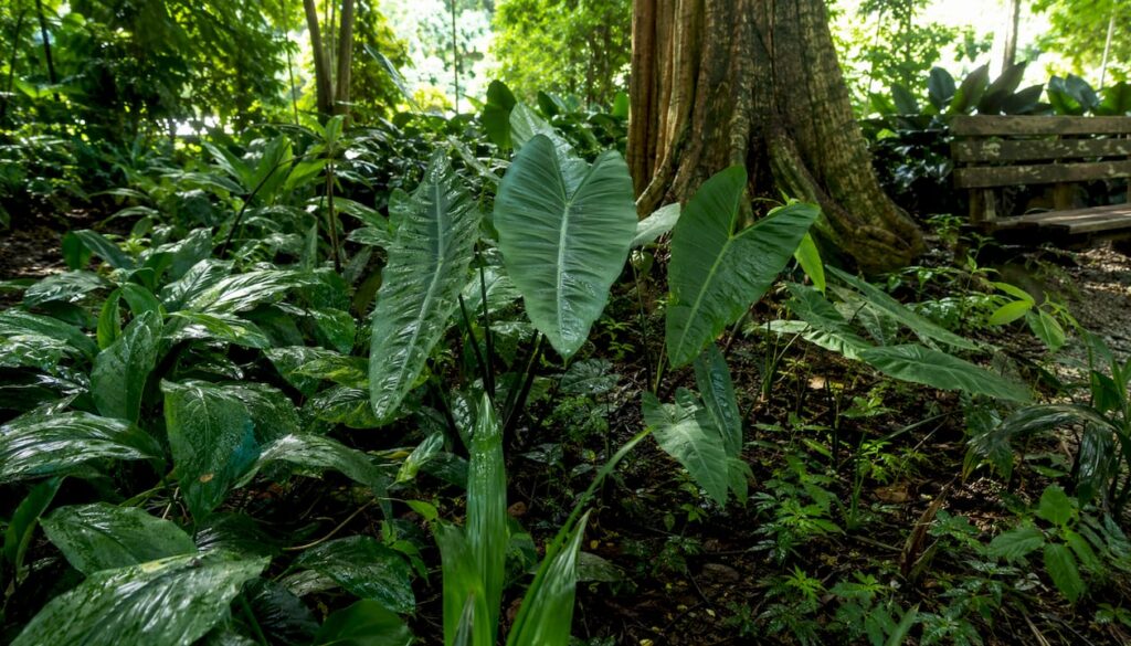 Lush native shade plants in Singapore garden