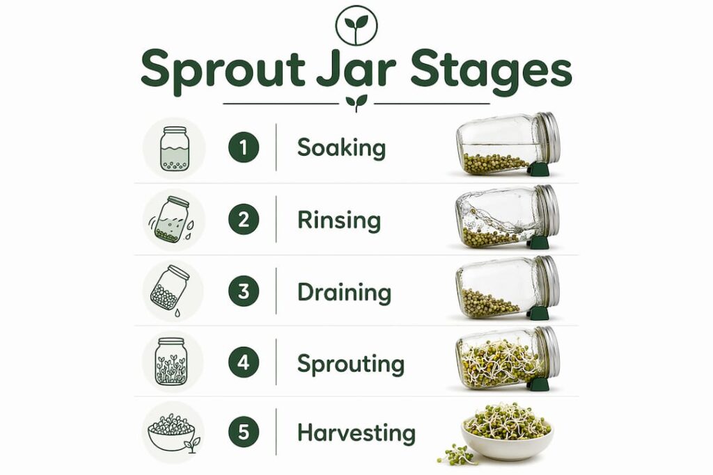 Infographic showing sprout jar growth stages