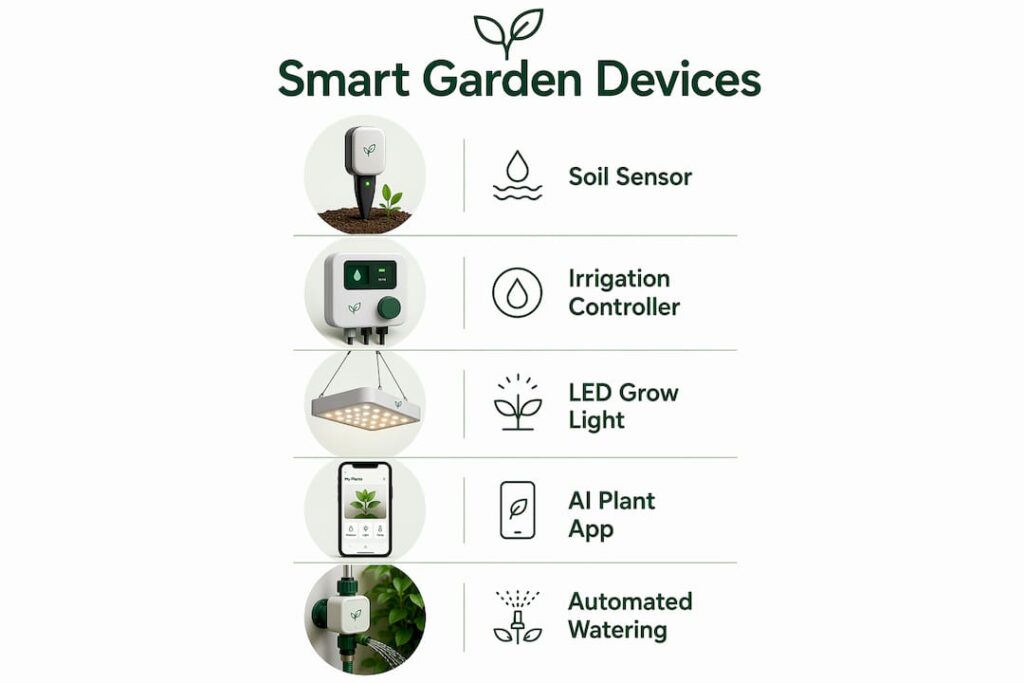 Infographic of smart garden devices with step labels