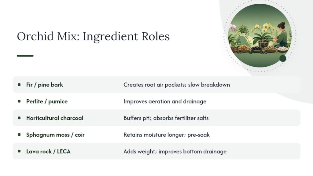 Functions of orchid potting mix ingredients