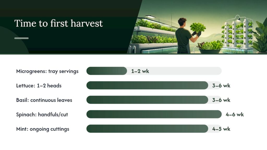 Chart comparing hydroponic crop harvest times and yields