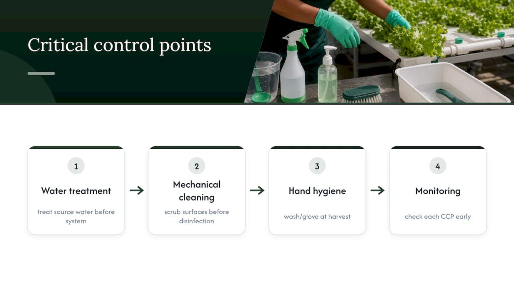 Three hydroponic food safety control points